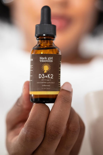Black Girl Vitamins Gotas de vitamina D3 K2 (125mcg cada una) con O...