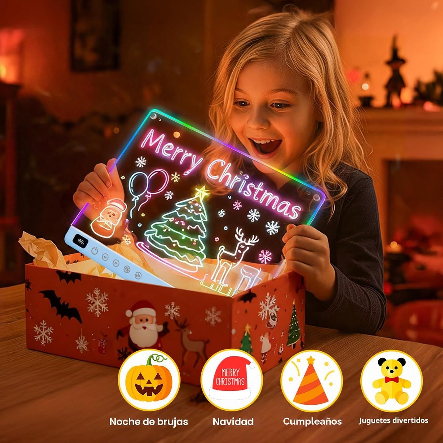 Lumiboard Tablero de dibujo LED con 13 efectos de luz, 16 pulgadas,...