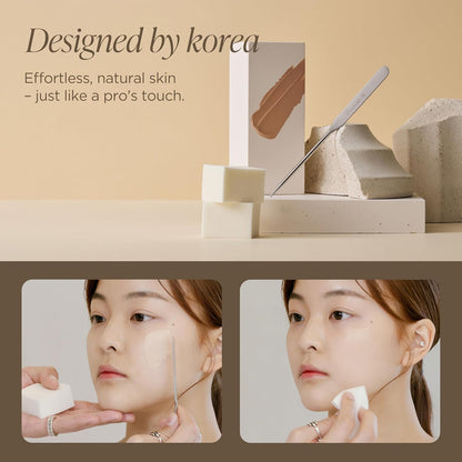 Brocha Coreana Piccasso Espátula de Maquillaje + Esponja Set 2P – Herramientas de Maquillaje Profesionales con Espátula de Precisión y 2 Esponjas Suaves, Ideal para Mezclar Base, Crema o Maquillaje