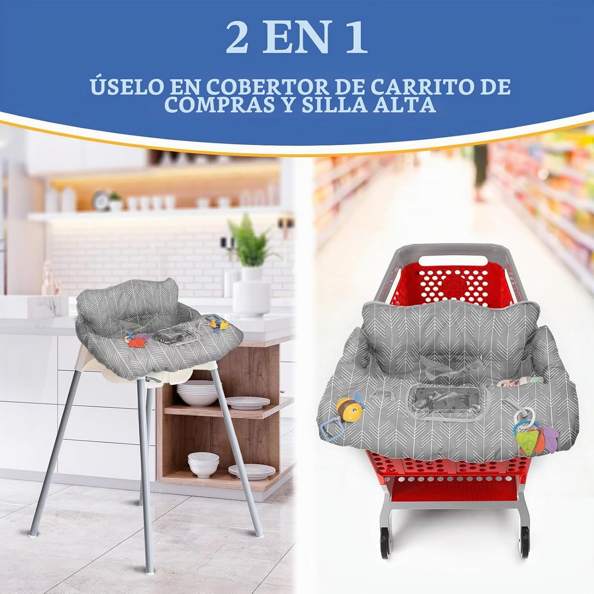 PILLANI Funda para carrito de compras para bebé, funda para silla a...