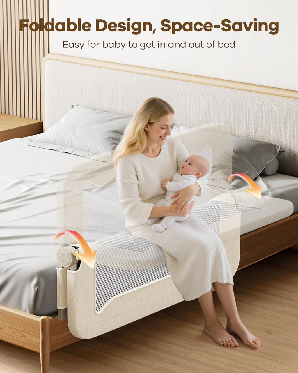 GrowthFun Riel de cama plegable para niños pequeños, marco y conect...