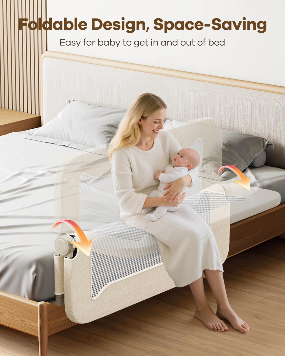 GrowthFun Riel de cama plegable para niños pequeños, marco y conect...