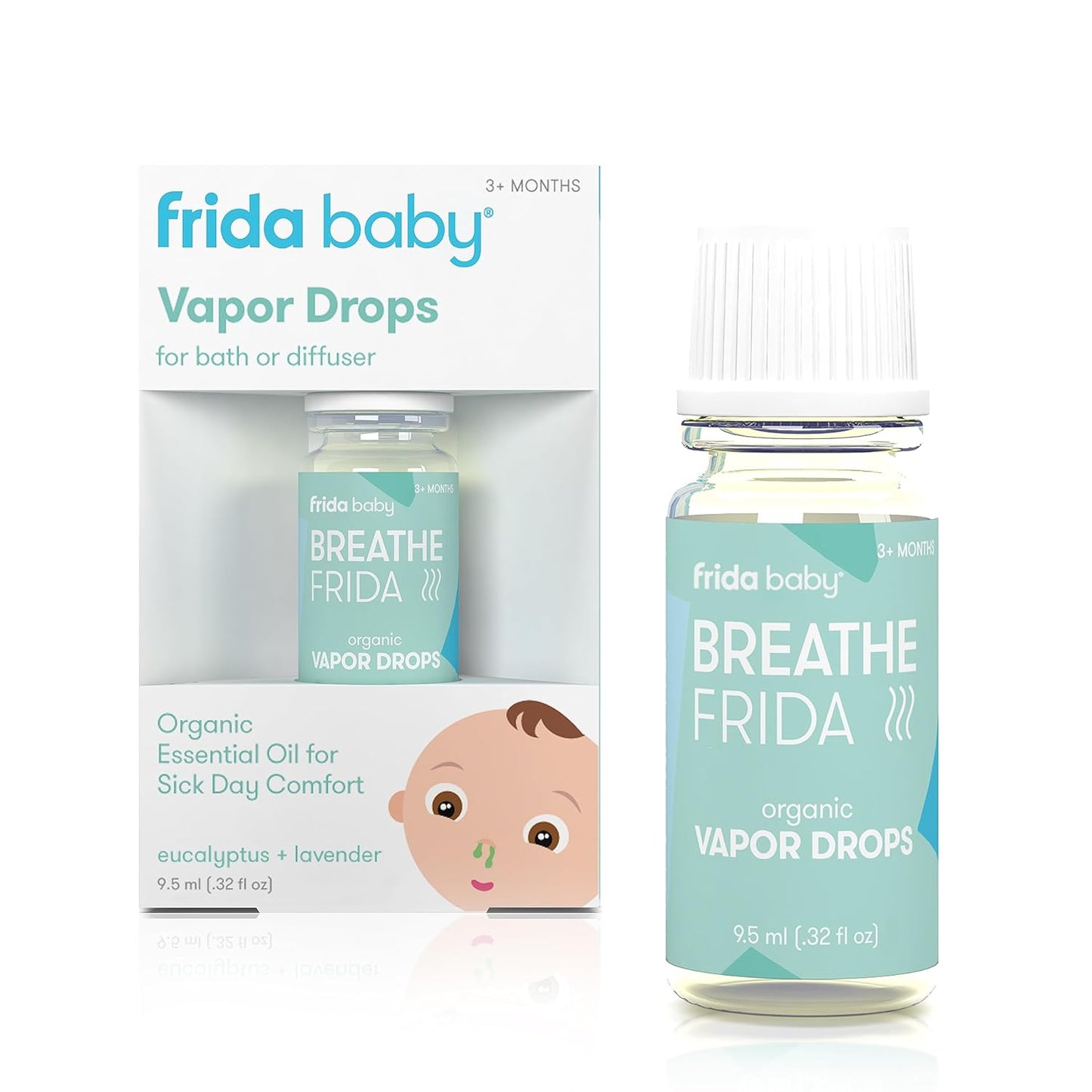Frida Baby Breathefrida Gotas de Baño de Vapor, Alivio de la Congestión del Bebé con Aceite Esencial de Eucalipto para Humidificador, Aceite de Aromaterapia Ayuda al Bebé a Respirar Fácilmente