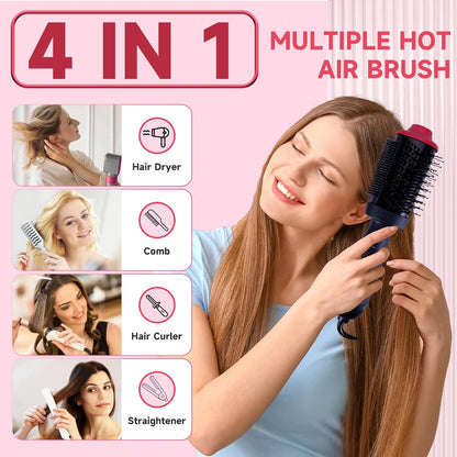 Peine con calefacción y cepillo secador 4 en 1, cepillo alisador de pelo, doble modo para secar, alisar, rizar y dar volumen a todo tipo de cabello, tecnología iónica de cerámica