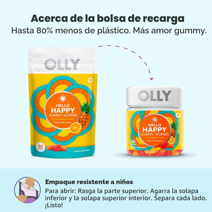 OLLY Hello Happy Gummy Worms, apoyo para el equilibrio del estado d...