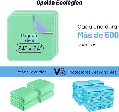 Paquete de 4 almohadillas lavables de absorción extra pesada de 24...