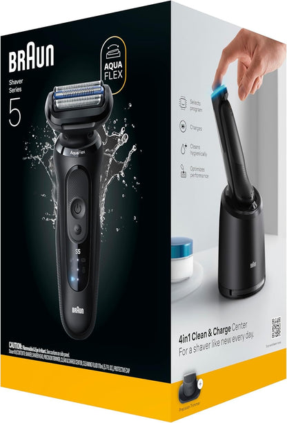 Braun Maquinilla de afeitar eléctrica para hombres Serie 5, afeitadora eléctrica, recortadora de precisión, cabezal de afeitadora adicional, centro de limpieza y carga 4 en 1, S5 5165ps