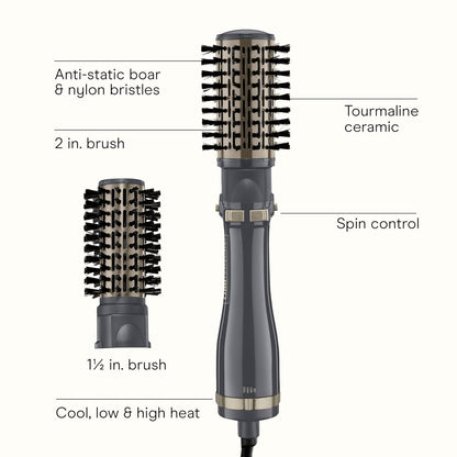 Peine redondo rotador para el cabello Infiniti Pro Spin Air, con aire caliente, 2 pulgadas, color oscuro, de Conair, Estilizador rotativo, giro de aire, paquete doble, Negro
