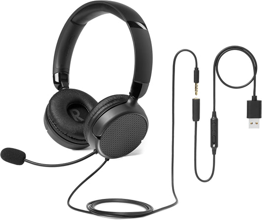 Amazon Basics Auriculares con cable para computadora con micrófono...