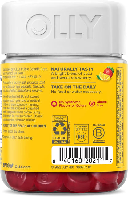 OLLY Extra Strength Daily Energy Gummy, sin cafeína, 1000 mcg de vi...