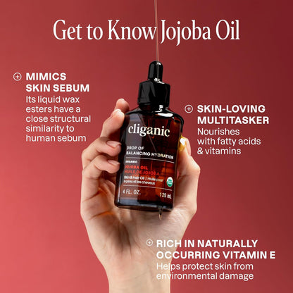 Cliganic Aceite de jojoba orgánico, 100% puro (4 onzas), hidratante...