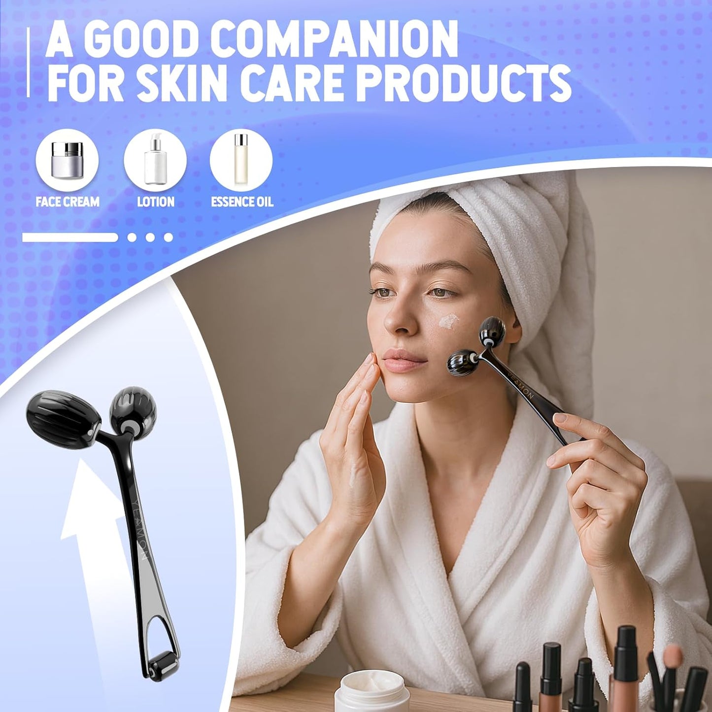 Yeamon Gua Sha - Juego de herramientas faciales y rodillo facial, h...