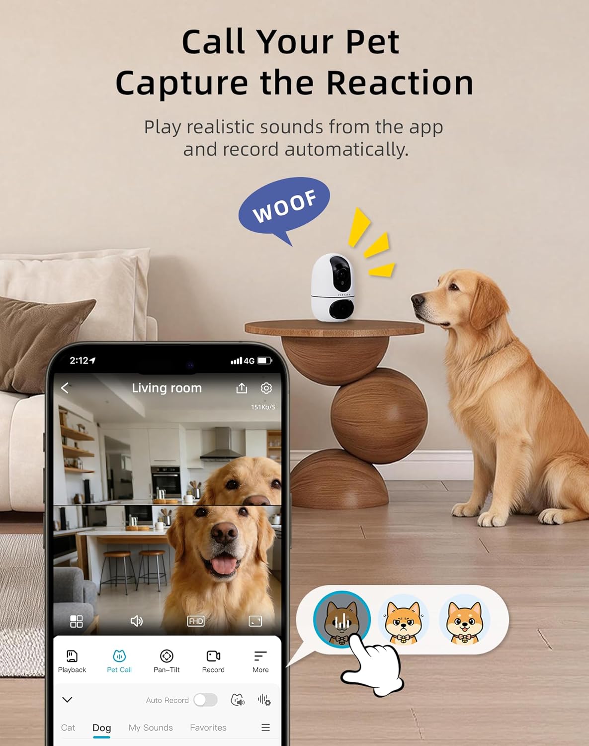 VIRTAVO Cámara para mascotas para interiores para perros y gatos, m...