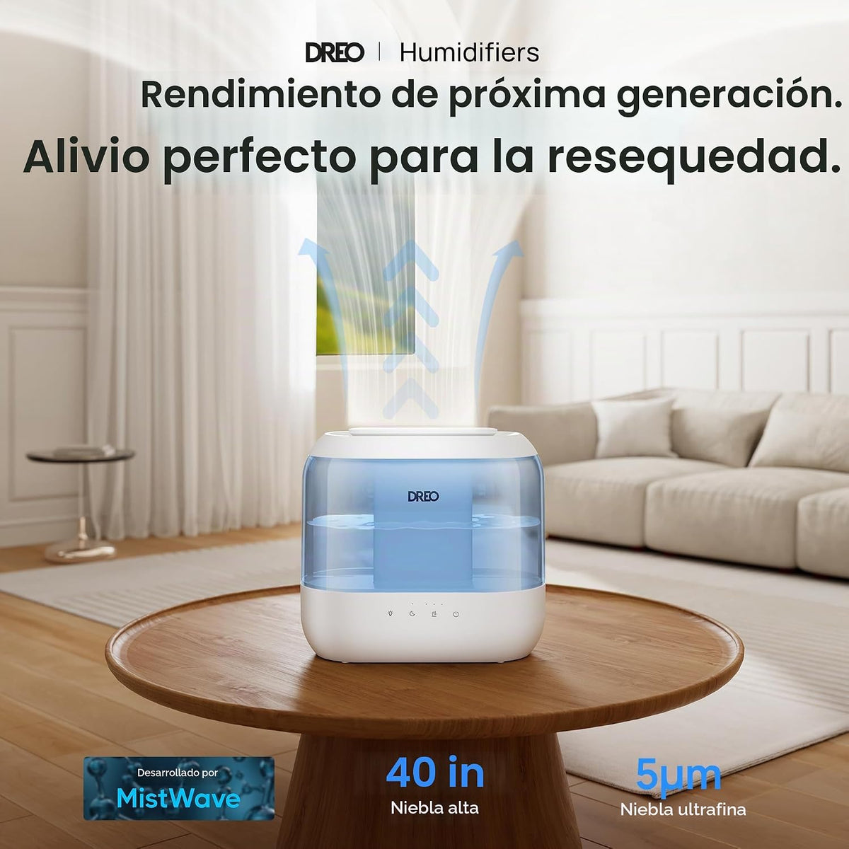DREO Humidificadores de 4L para dormitorio, tiempo de ejecución de...