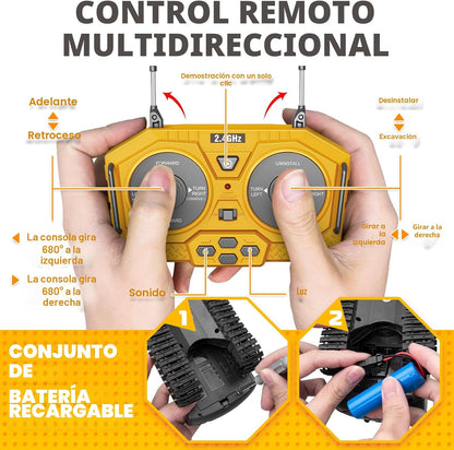 Samtop Juguetes de excavadora con control remoto, vehículos de cons...