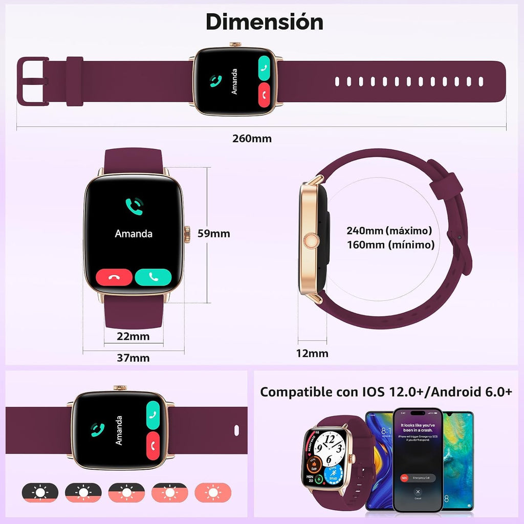 Reloj inteligente para mujeres y hombres, 1.85 pulgadas HD AMOLED F...