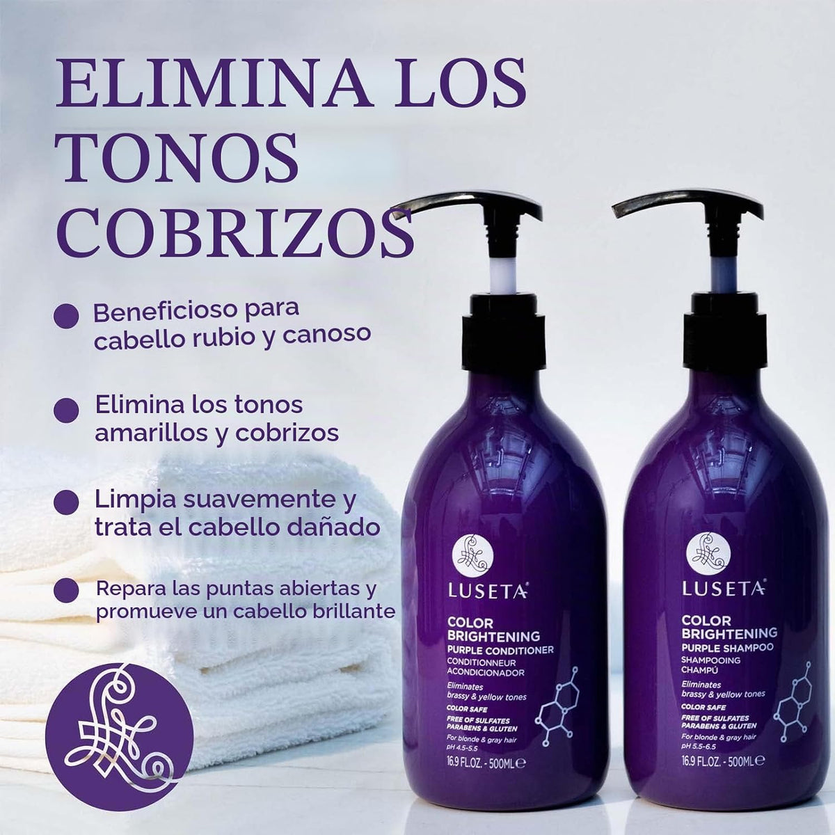 Luseta - Juego de champú y acondicionador morado para cabello rubio...