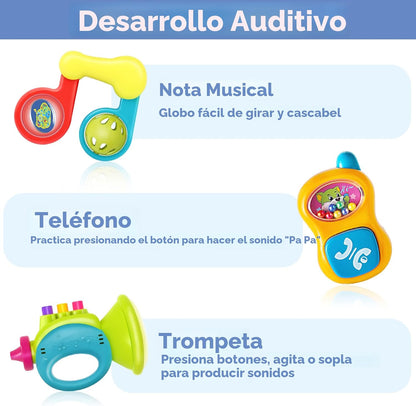 iPlay, iLearn Juego de 10 sonajeros para bebés, juguetes, sonajero fácil de agarrar y sacudir, mordedor sensorial, juguete musical de aprendizaje y desarrollo para bebés, regalo para baby shower y