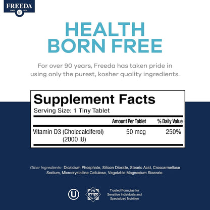 FREEDA Vitamina D3 pura 2000 UI \u2013 Fuerza moderada \u2013 Salud...