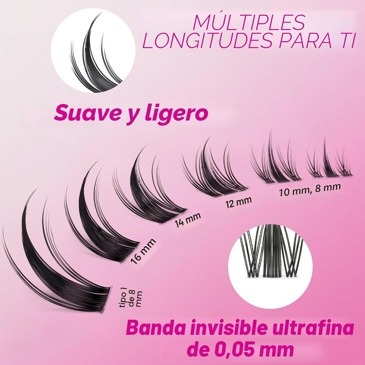 VEYESBEAUTY Extensiones de Pestañas en Racimo Banda Delgada e Invis...