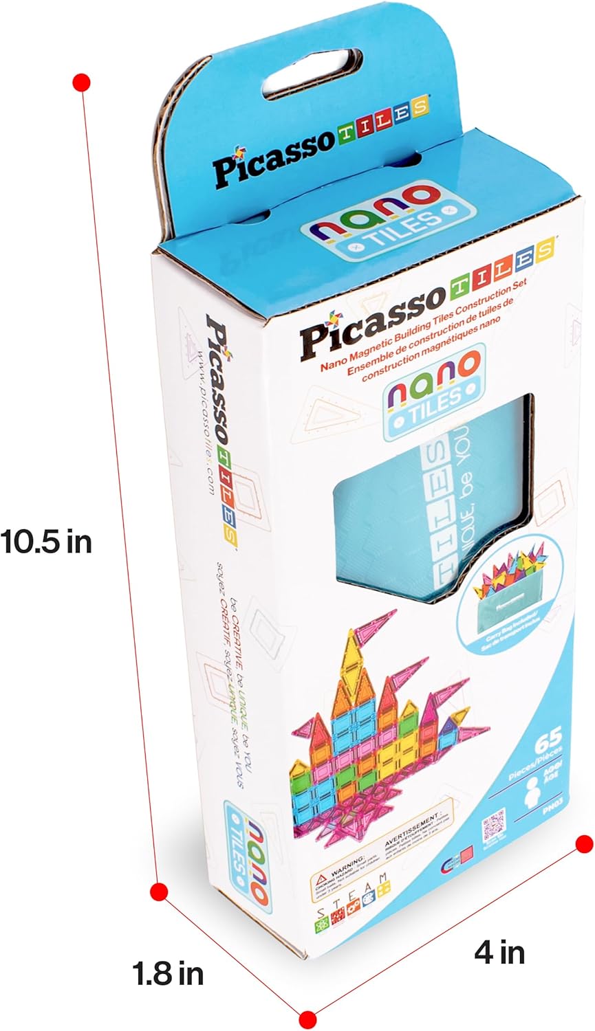 PicassoTiles Juego de 65 piezas de azulejos magnéticos nano de tama...