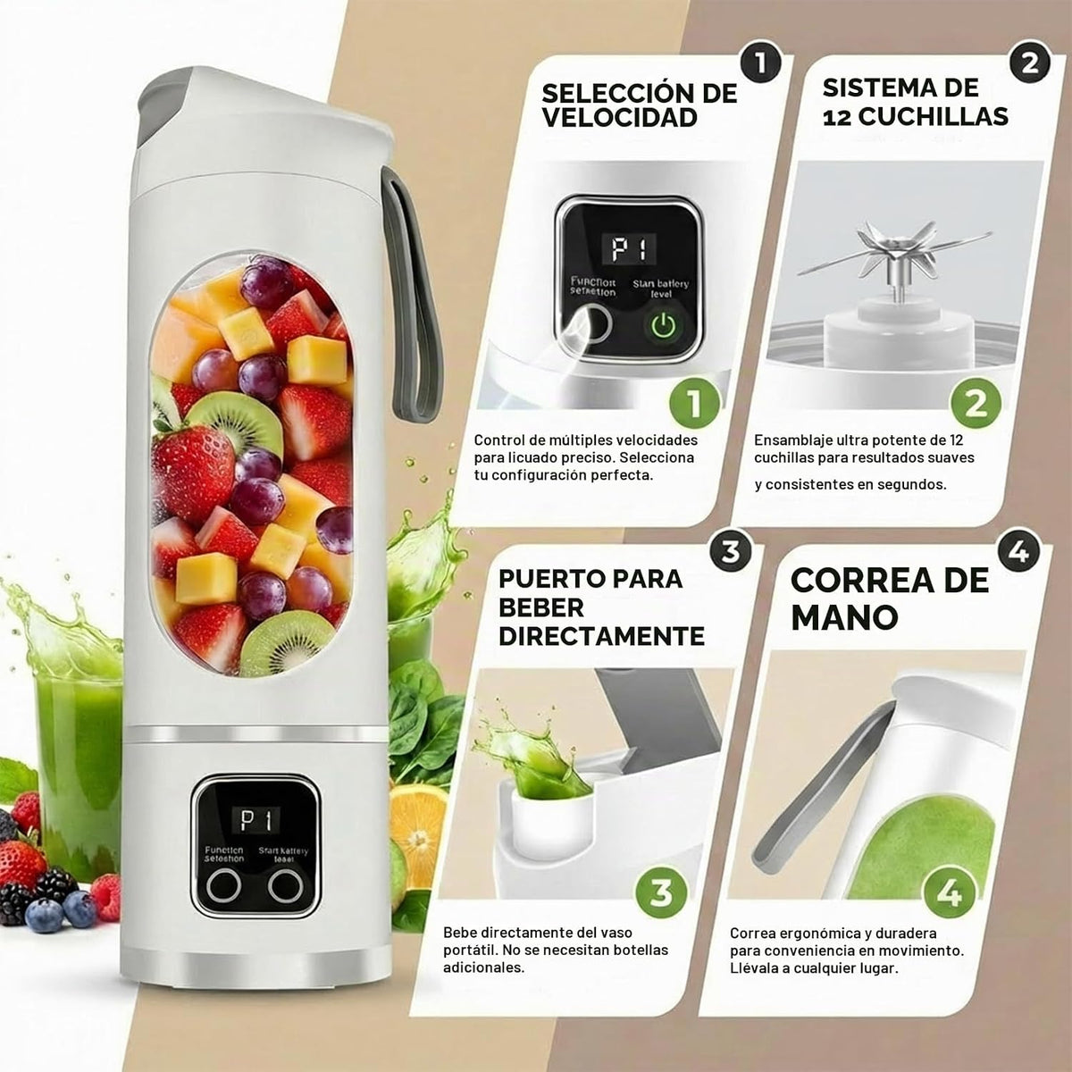 Licuadora personal, exprimidor personal conveniente (blanco) | 12-B...