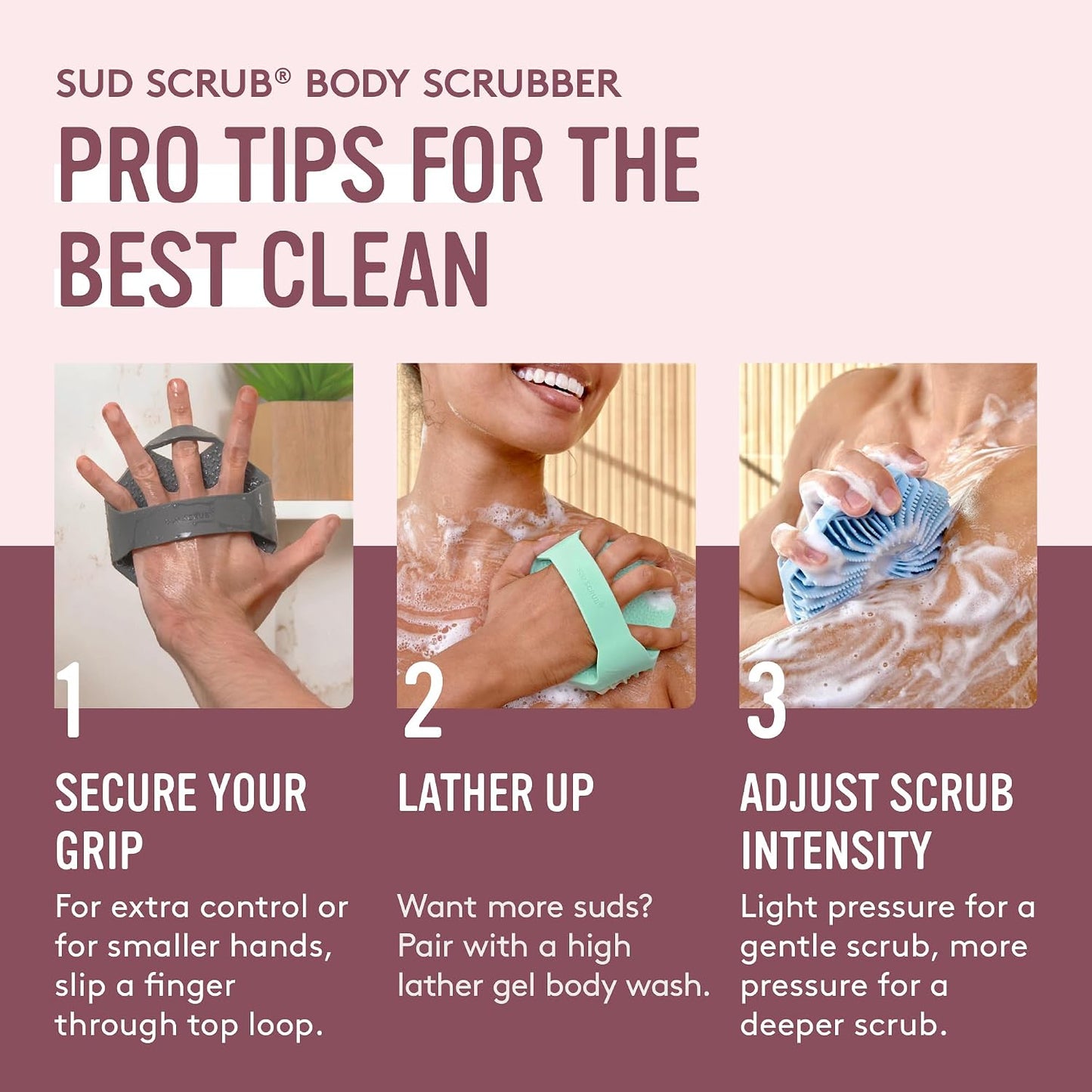 Sud Scrub® Exfoliante corporal de silicona antimicrobiana, cepillo...