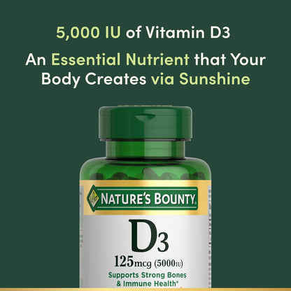 Nature's Bounty Vitamina D3 5000 UI, cápsulas blandas de libera...