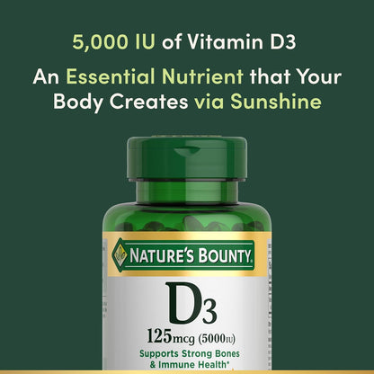 Nature's Bounty Vitamina D3 5000 UI, cápsulas blandas de libera...