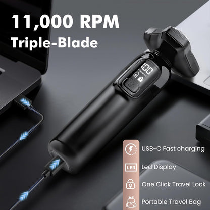 Maquinilla de afeitar eléctrica para hombres Flynth 3 en 1, afeitadora inalámbrica giratoria de 3 cuchillas húmeda/seca para barba, nariz y cara, IPX7, impermeable, carga rápida, recortadora de viaje