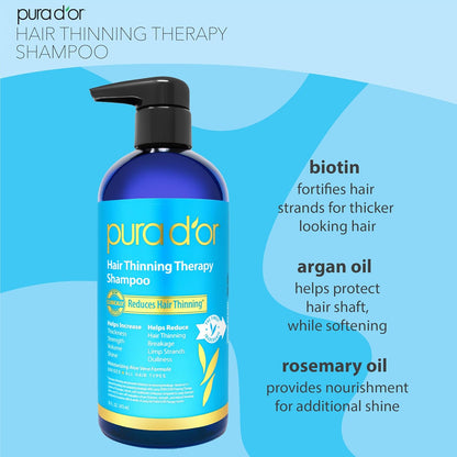 PURA D'OR Juego de champú y acondicionador de biotina para terapia contra el adelgazamiento del cabello, resultados eficaces PROBADOS CLÍNICAMENTE, productos para espesar el cabello para mujeres y