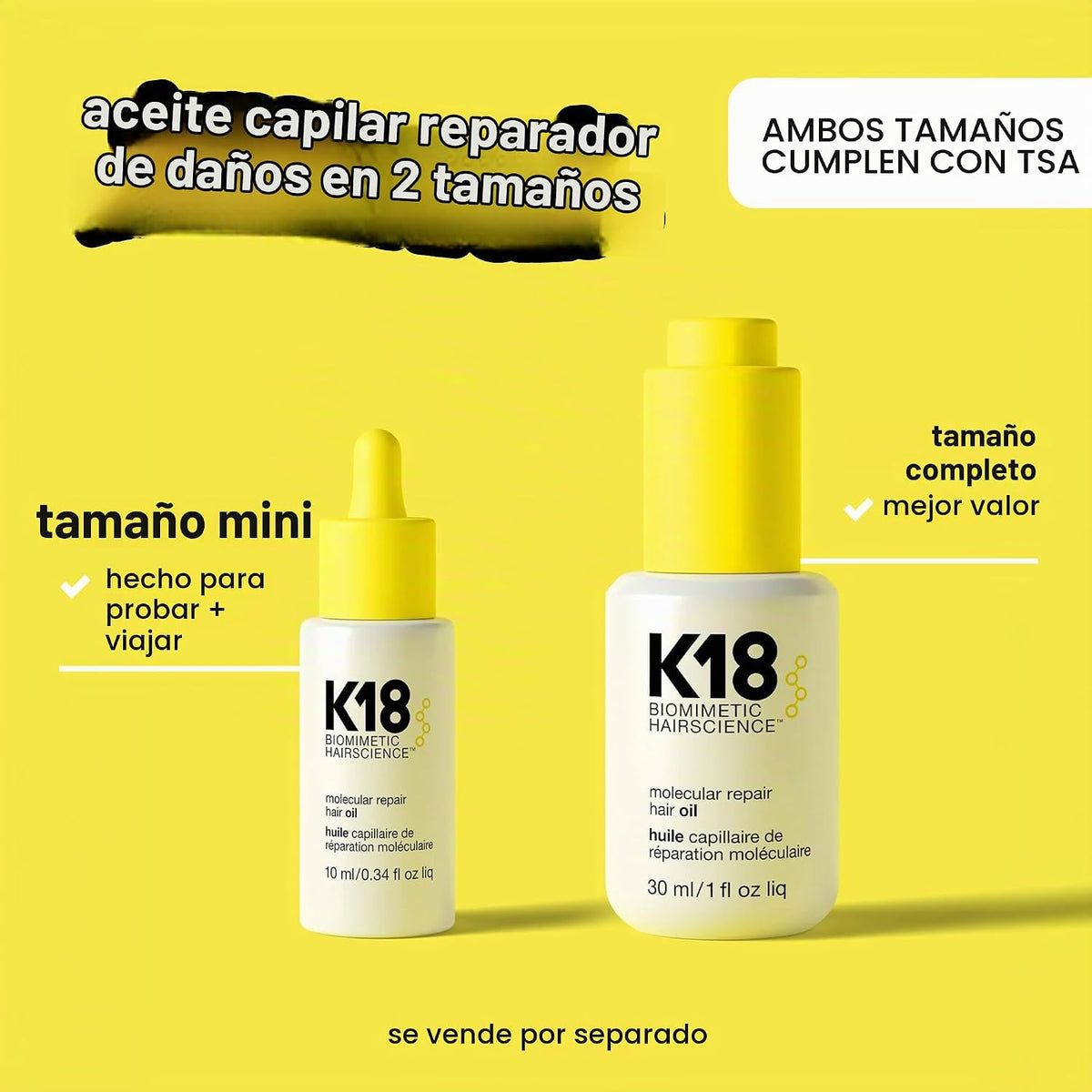 Aceite capilar reparador molecular K18, aceite ingrávido para un ca...