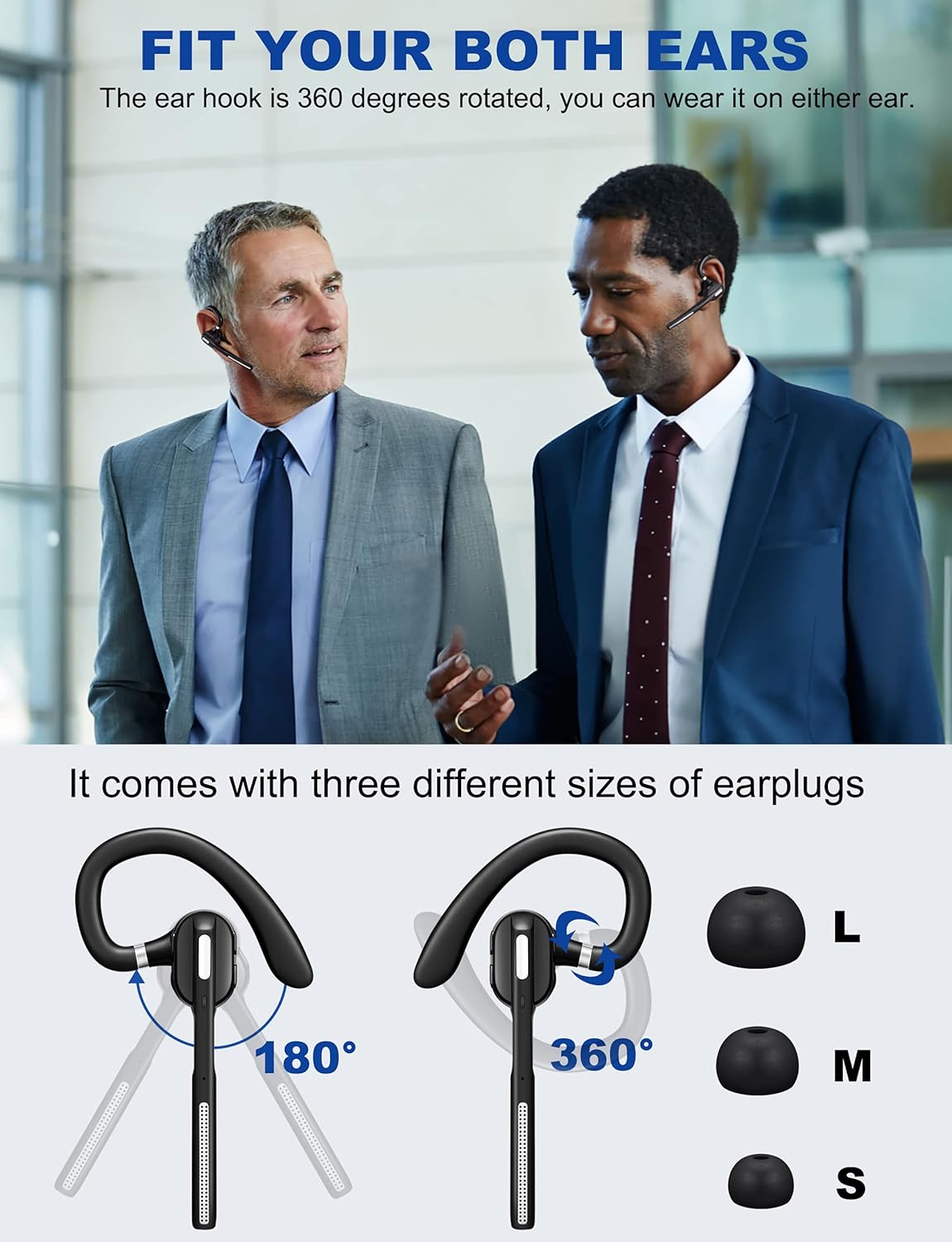 Auriculares Bluetooth V5.1, Auriculares Inalámbricos con Caja de Carga y Visualización de Batería, Auriculares Bluetooth con Micrófono con Cancelación de Ruido para Conducir, Oficina