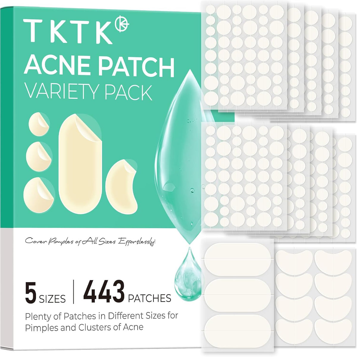 TKTK 443 parches de espinillas para cara, parche hidrocoloide para...