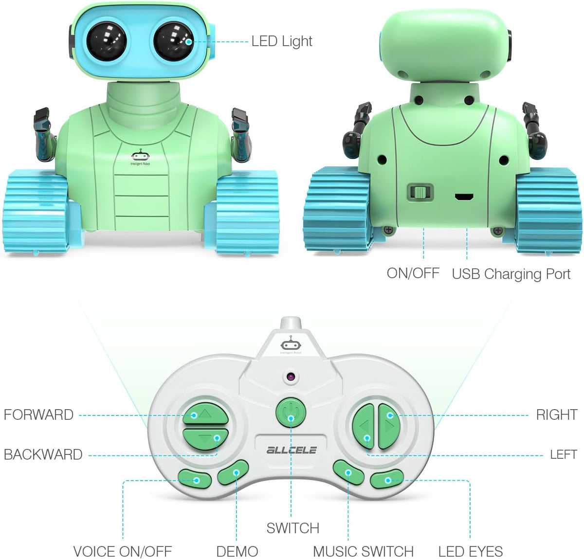 ALLCELE - Robots de juguete, robots RC recargables para niños, jugu...