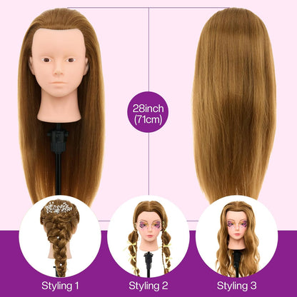 Cabeza de maniquí de 28 pulgadas con 80 % cabello humano real, cabe...