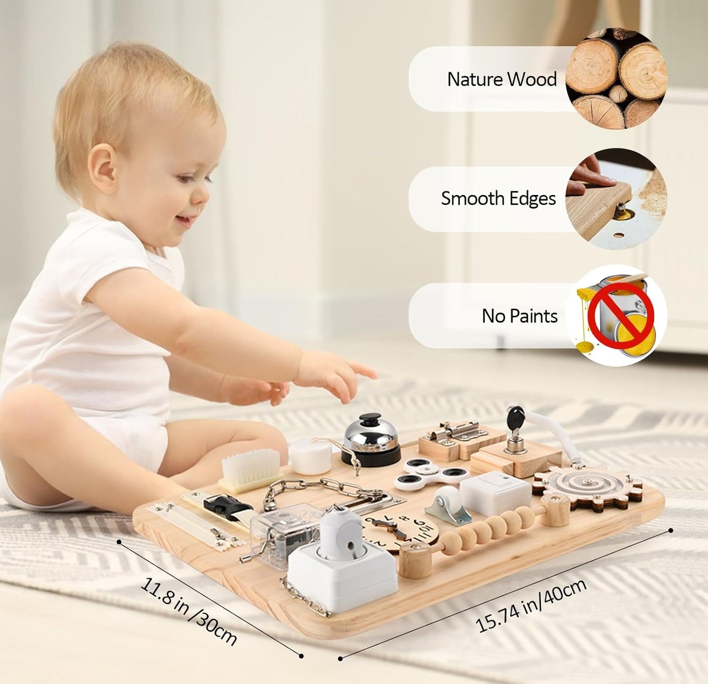 Potatomato Montessori Tabla Grande de Actividades para 1 2 3 4 Años - Juguetes Sensoriales de Madera - Tablero de Actividades Fidget para Niños Pequeños y Niñas - Regalos de Habilidades Motoras para