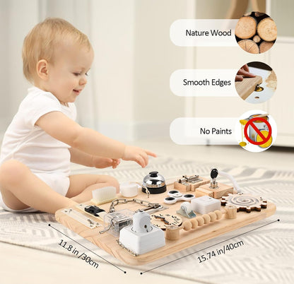 Potatomato Montessori Tabla Grande de Actividades para 1 2 3 4 Años - Juguetes Sensoriales de Madera - Tablero de Actividades Fidget para Niños Pequeños y Niñas - Regalos de Habilidades Motoras para
