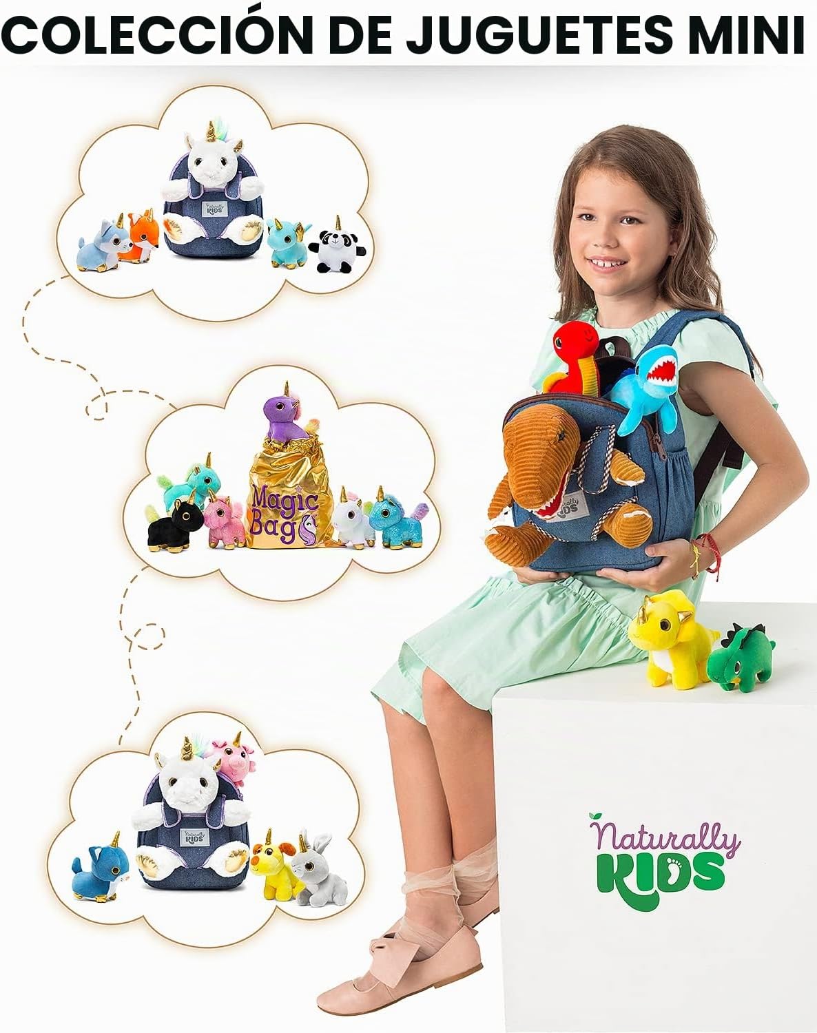 Naturally KIDS Mochila de dinosaurio para niños pequeños con juguet...