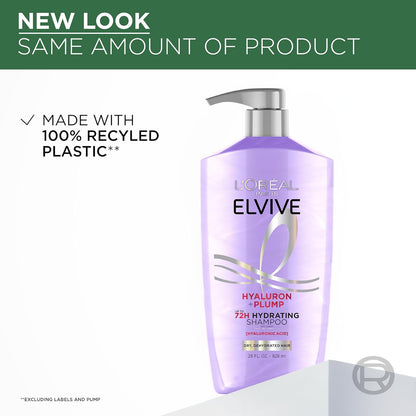 L'Oreal Paris Elvive Hyaluron Plump Champú y acondicionador para cabello deshidratado y seco con complejo de cuidado de ácido hialurónico, 1 kit (2 productos)