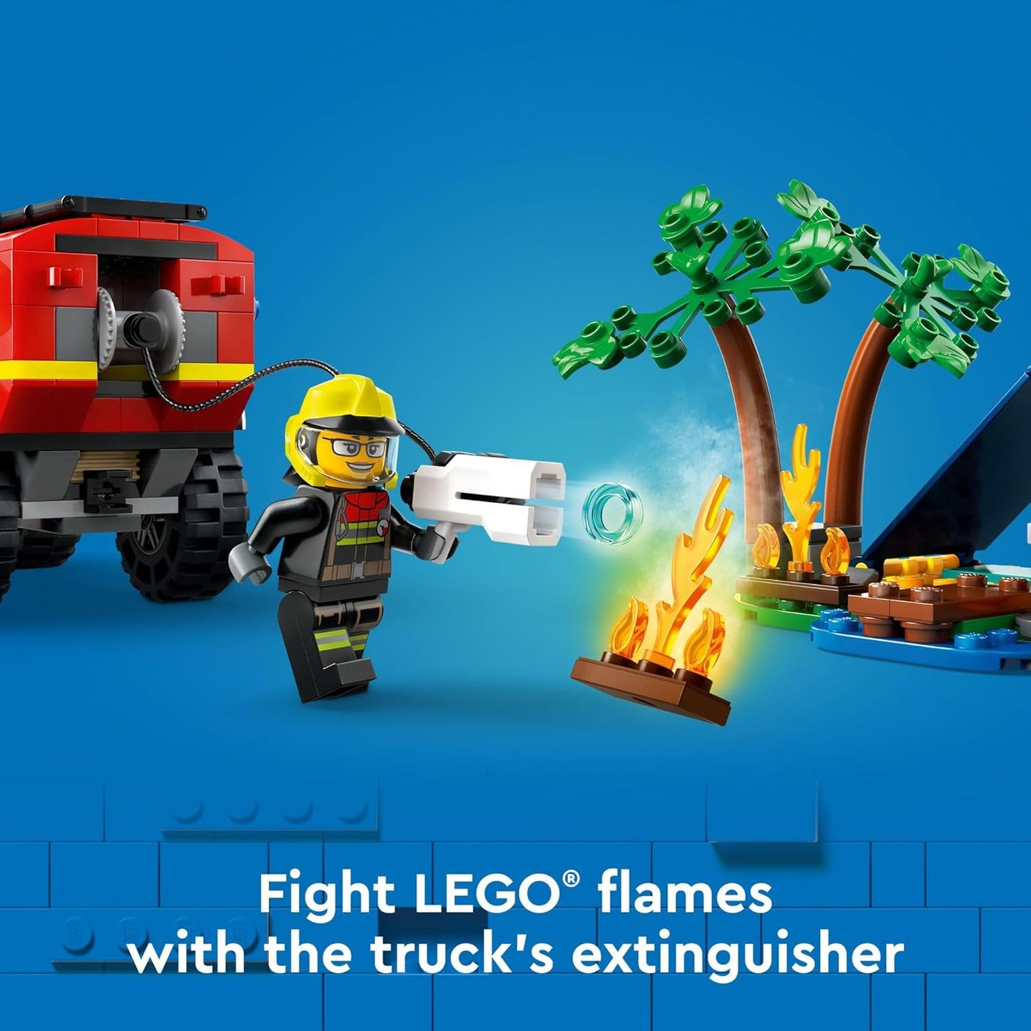 LEGO City Camión de Bomberos 4x4 con Bote de Rescate Juguete para Niños de 5 Años en Adelante, Juego de Simulación para Niños y Niñas con un Juguete de Camión, Remolque, Lancha Auxiliar y Tienda de