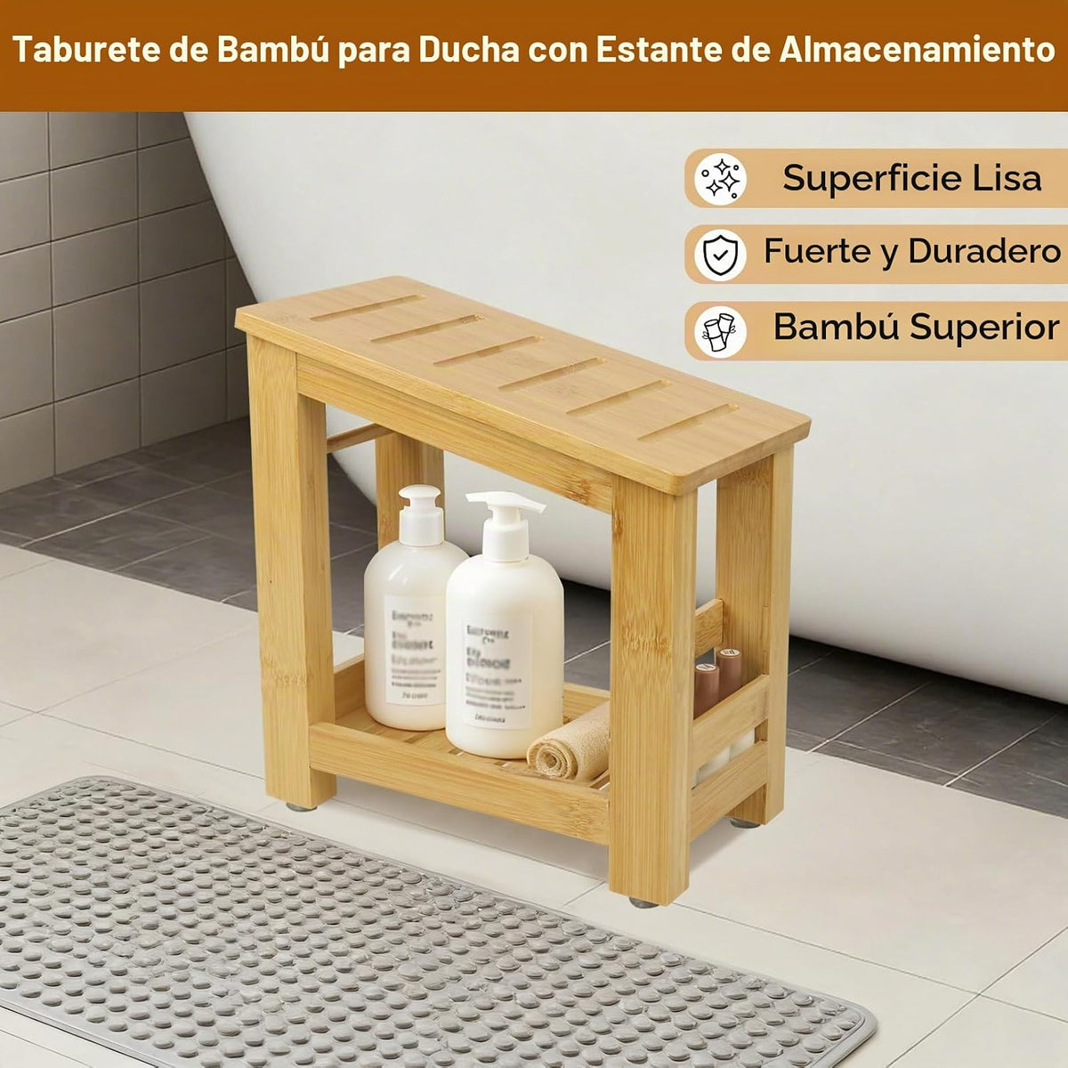 Forest Manor Taburete de ducha de bambú para afeitarse las piernas...