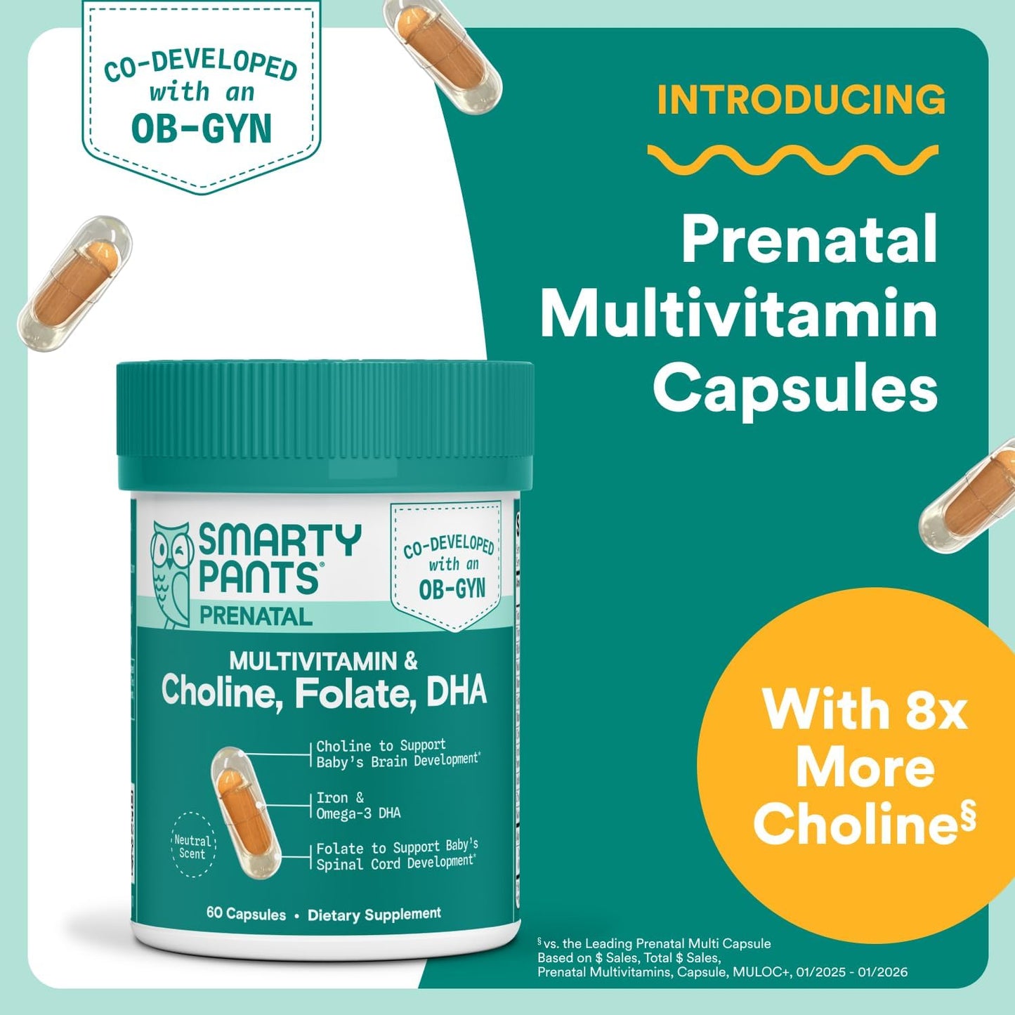 SmartyPants Cápsulas multivitamínicas prenatales para mujer, vitami...