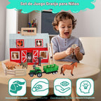 Juguetes de madera de granero, juego de granero con 12 figuras de juego de animales para más de 3 años, granero de juguete y animales de granja, juego de granero de madera para regalo de cumpleaños de Navidad para niños y niñas