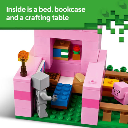 LEGO Minecraft - Figuras de juguete y juego de La Casa del Cerdito Bebé, juguete de construcción de Minecraft para niños, niños y niñas, a partir de 7 años, regalo para cumpleaños, con 2 minifiguras