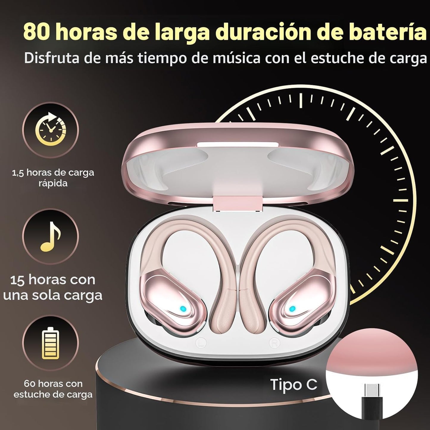 HAOYUYAN Auriculares inalámbricos, auriculares Bluetooth deportivos...