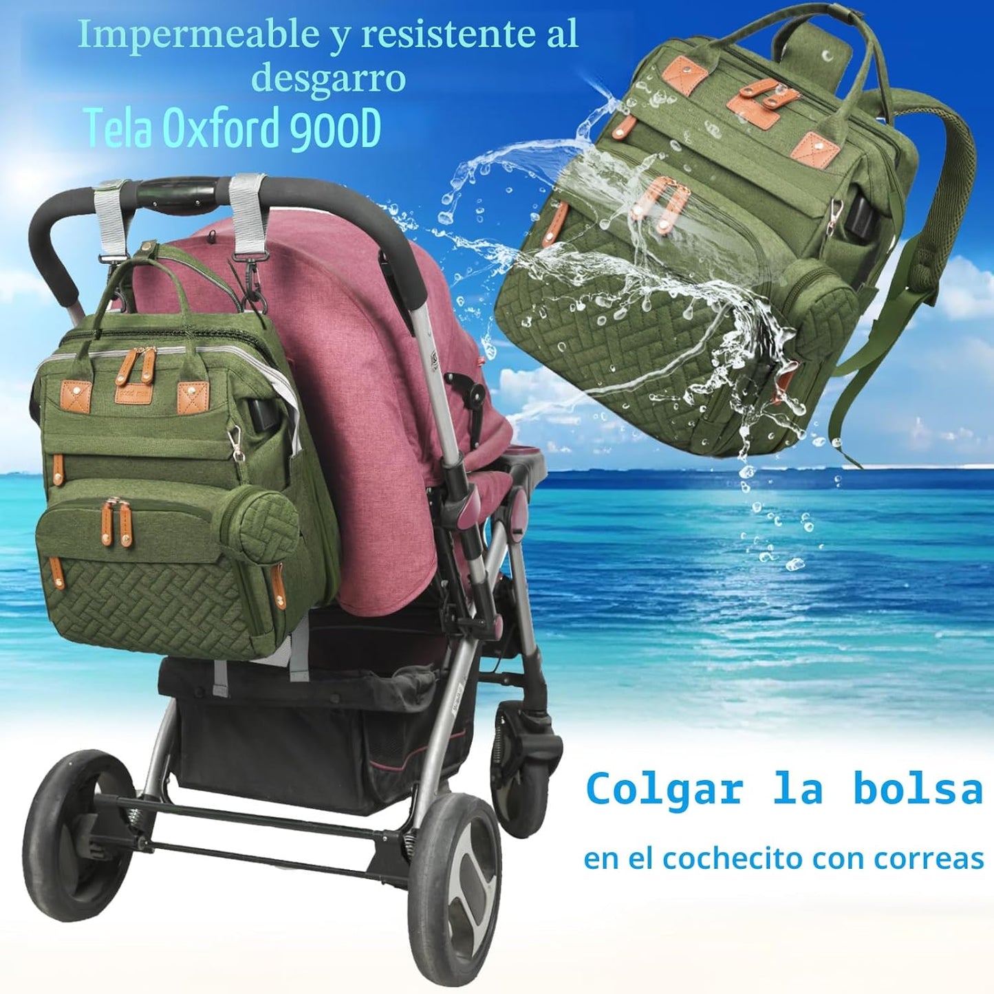 Jeryswet Bolsas de pañales para bebé con cambiador, mochila imperme...