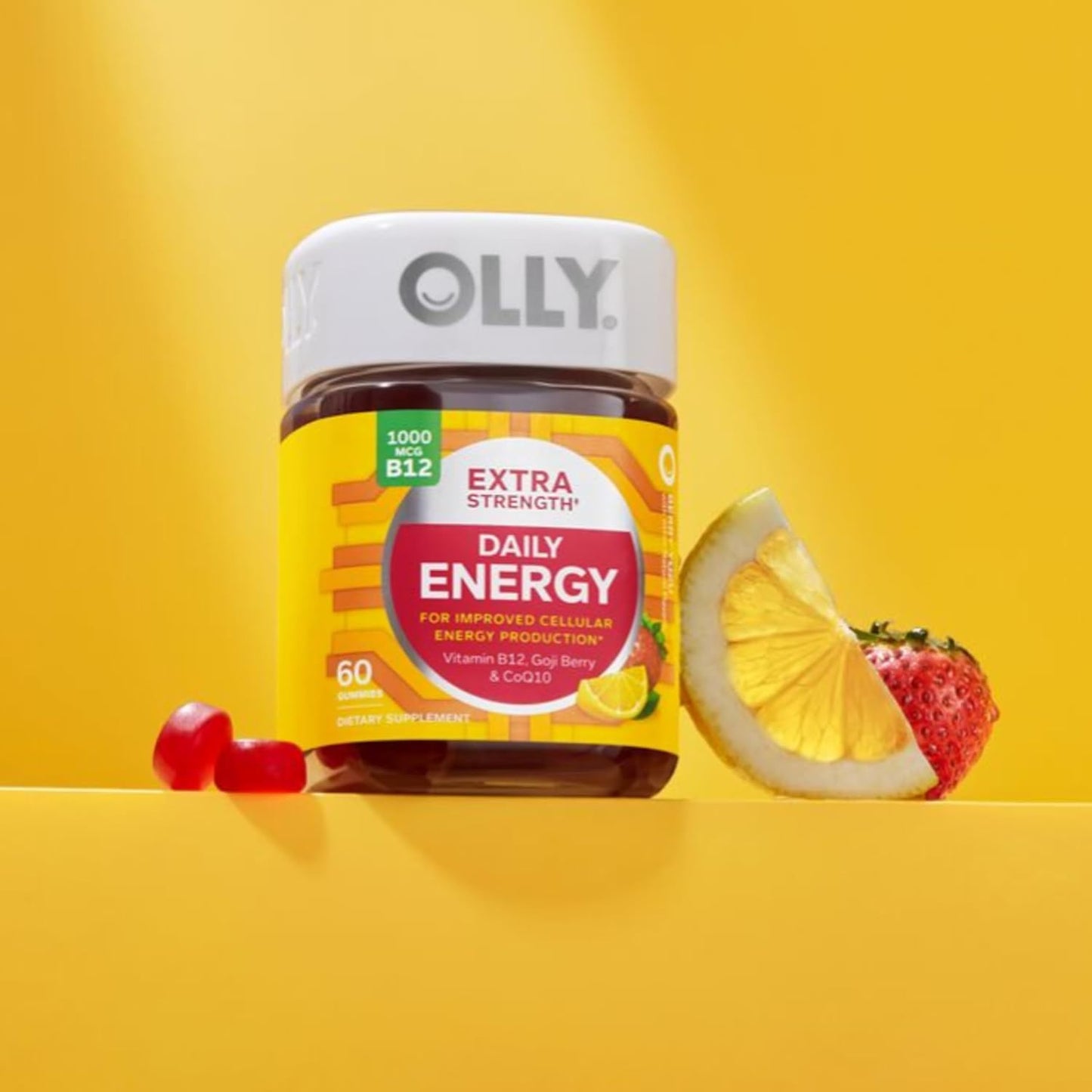 OLLY Extra Strength Daily Energy Gummy, sin cafeína, 1000 mcg de vi...
