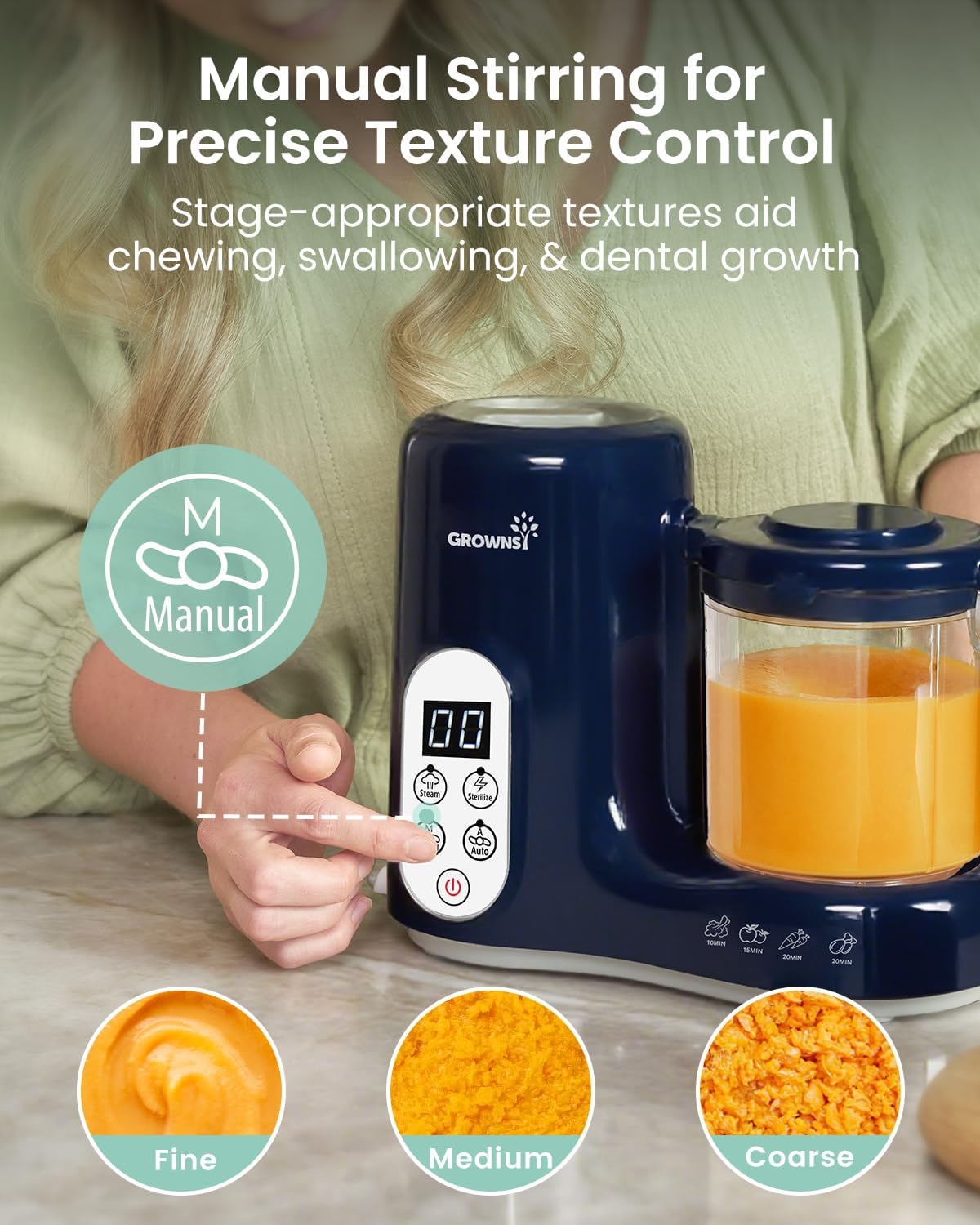 GROWNSY - Licuadora para comida de bebé con canasta de vapor, proce...
