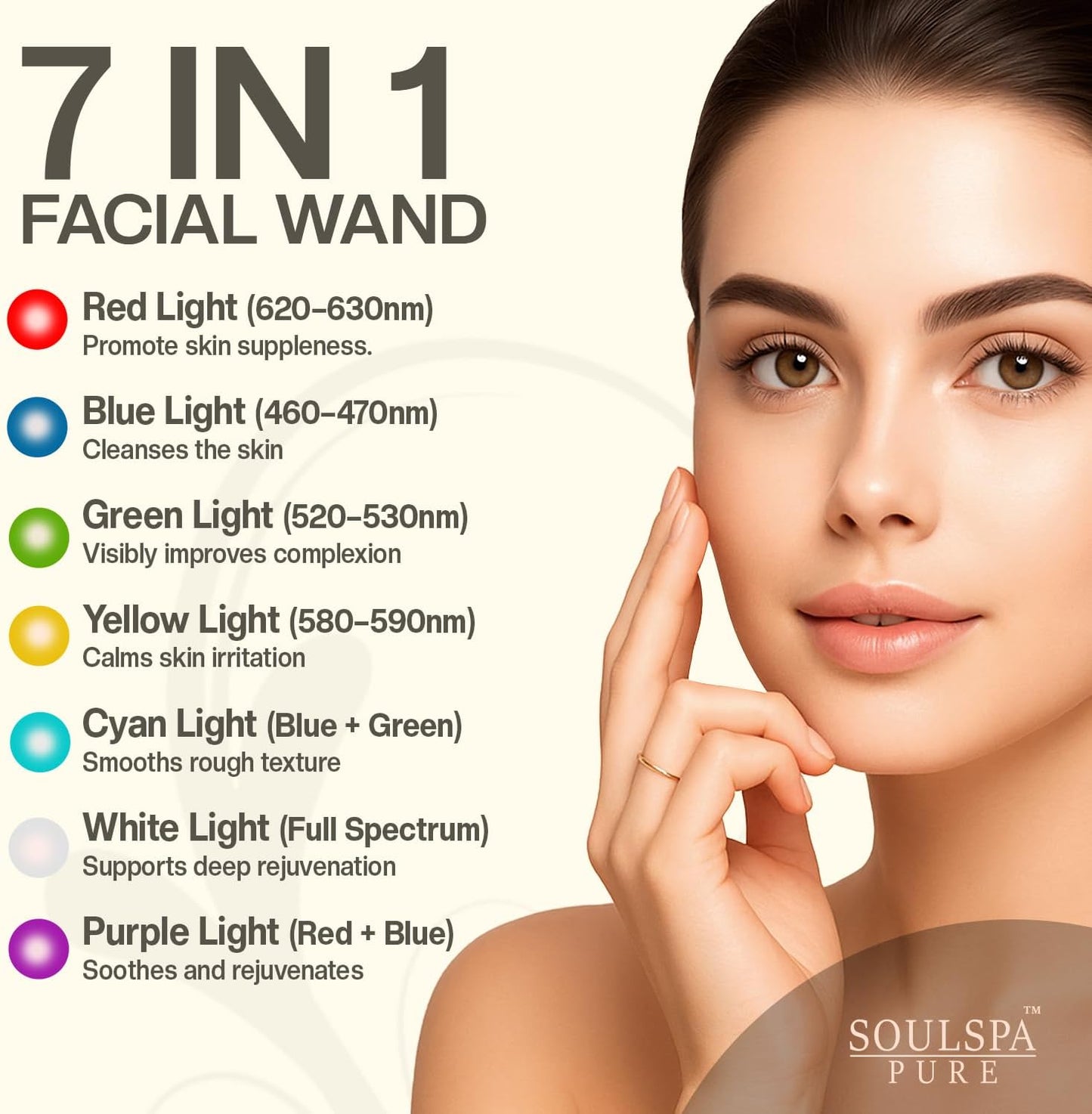 Soulspa Pure Varita de luz LED 7 en 1 para rostro, cuello y ojos -...